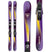 RossignolScratchProSkis-Rossignol Scratch Pro ski shown from three angles: side view, front view, and close-up of the binding area. The ski features a purple and yellow gradient design with black Rossignol bindings.