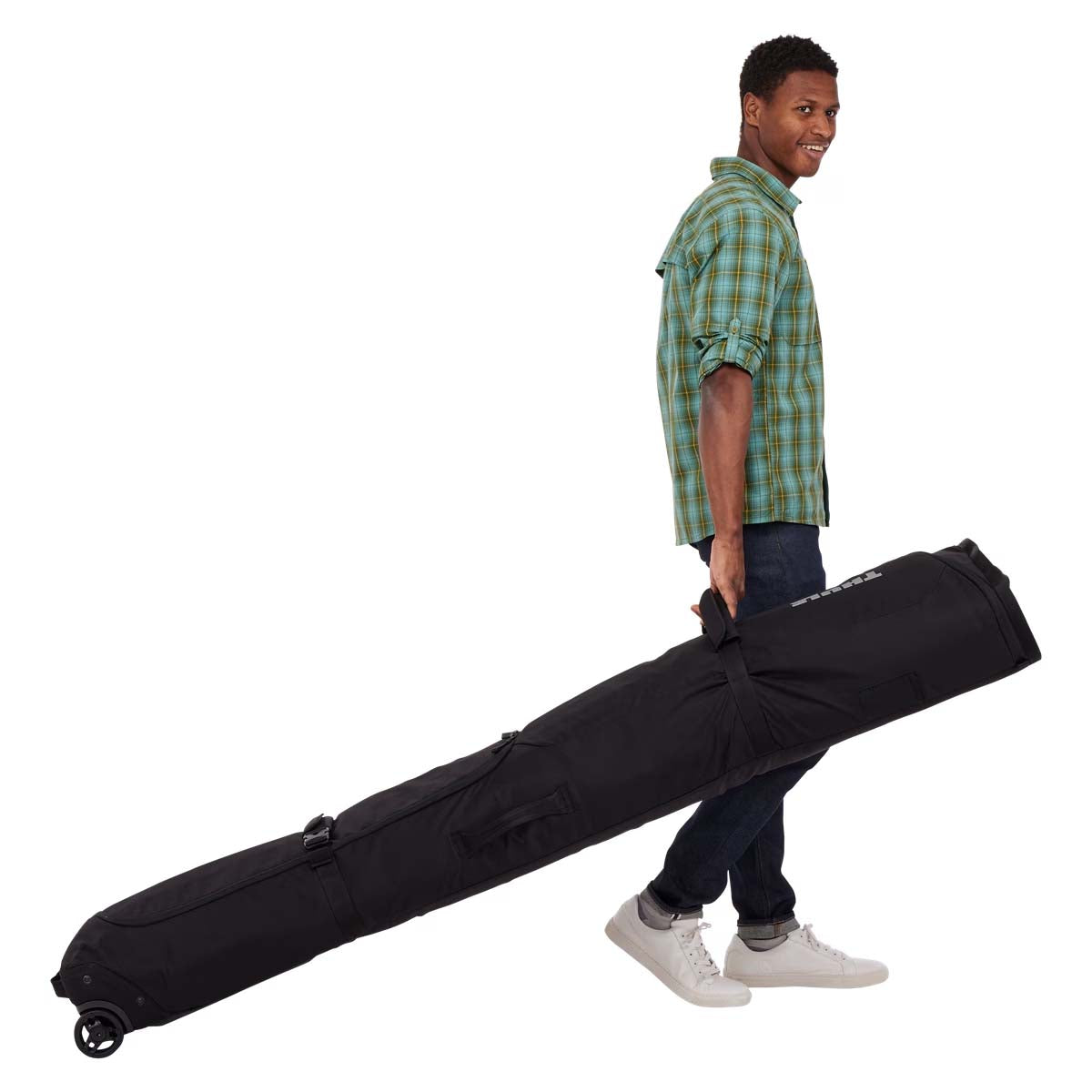 RoundTripRollerSkiBag-Black ski bag with Thule logo on a white background