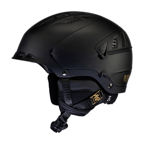 Virtue-Black helmet with gold logo on a white background
