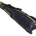 SKICASE1PAIR- A black Fischer ski bag with bright yellow accents, featuring a telescoping design, multiple zippered compartments, and a wheeled bottom, shown on a plain white background.