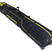 SKICASE2- A black Fischer ski bag with bright yellow accents, featuring a telescoping design, multiple zippered compartments, and a wheeled bottom, shown on a plain white background.