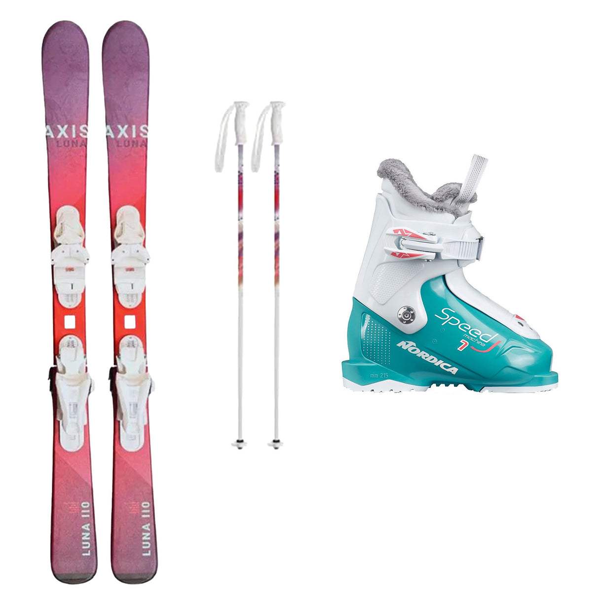 Axis Luna Girls Skis with Nordica Speedmachine J1 Boots Ski Package