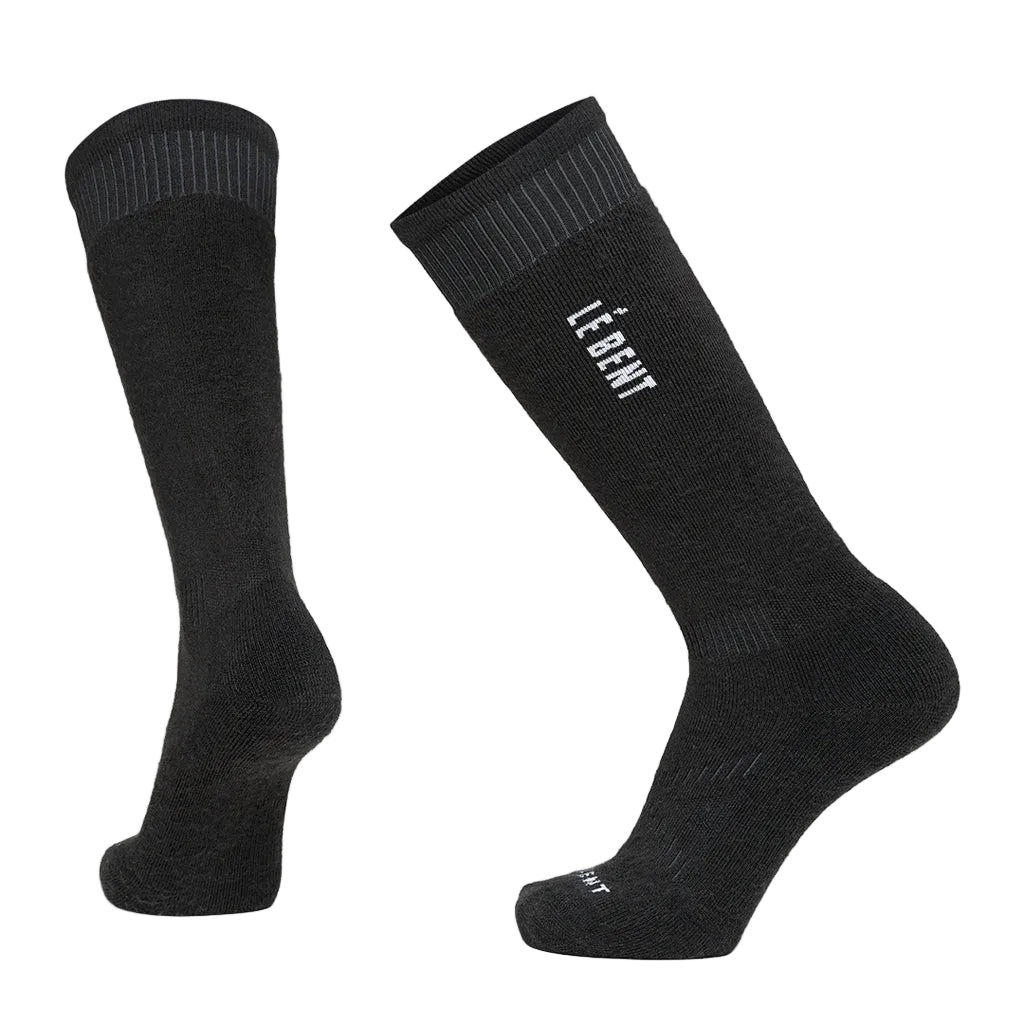 Full Cushion Logo Snow Sock-Black socks with a brand logo on a white background
