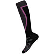 Ski Full Cushion OTC Sock-Black knee-high sock with pink stripe on a white background