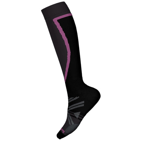 Ski Full Cushion OTC Sock-Black knee-high sock with pink stripe on a white background