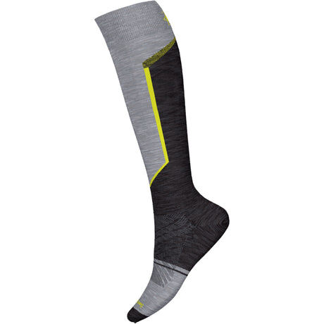 Ski Targeted Cushion Extra Stretch OTC Sock-Knee-high sock with gray and black pattern on a white background