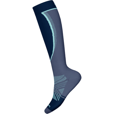 Ski Targeted Cushion Extra Stretch OTC Sock-Navy and light blue knee-high sock on a white background