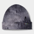 Thermal Merino Reversible Cuffed Beanie- Gray patterned beanie with a small logo on a light gray background
