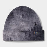 Thermal Merino Reversible Cuffed Beanie- Gray patterned beanie with a small logo on a light gray background
