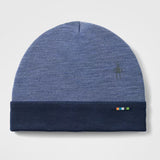 Thermal Merino Reversible Cuffed Beanie-Blue beanie with a brand logo on a light gray background