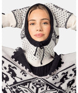 SagaKnitBalaclava- Cream, black, and hot pink balaclava on a white background