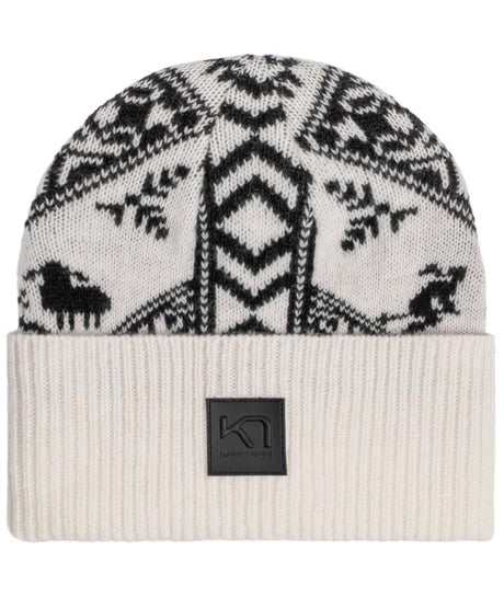SagaKnitBeanie- White and black beanie on a white background
