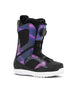 Sage- Black and purple snowboard boot on a white background