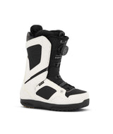 Sage- Black and white snowboard boot on a white background