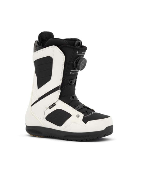 Sage- Black and white snowboard boot on a white background