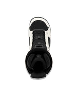 Sage- Black and white snowboard boot on a white background