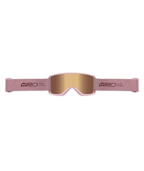 SagenGoggle-Giro ski goggles with pink frame and gold lenses on a white background
