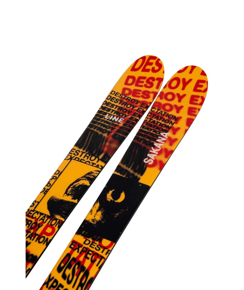 Sakana-Pair of skis with colorful design on a white background