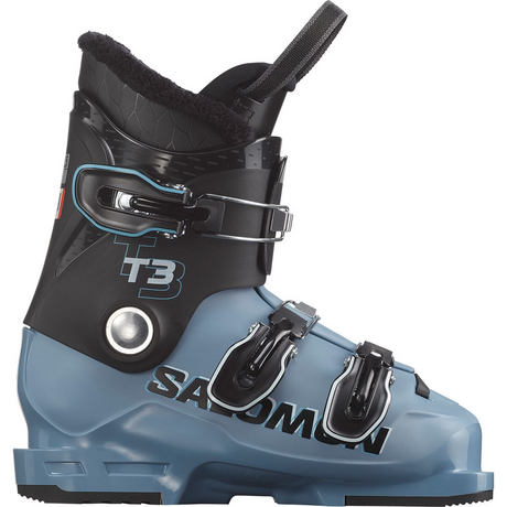 T3-Blue and black ski boot with 'Salomon' branding on a white background