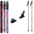 QST106- Pair of colorful skis with bindings and ski poles on a white background