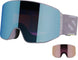 SalomonSentryPrimeSigma-Snow goggles with a light blue mirrored lens and a gray strap, shown alongside an inset of an alternative pink mirrored lens.