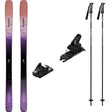 StancePro88W- Pair of skis with purple and pink gradient, ski boots, and poles on a white background