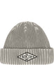 SaltyLinedSEBeanie-Gray knit beanie with The North Face logo on a white background