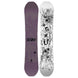 Scorp- Two views of a snowboard, one purple and one with black and white design, on a white background.
