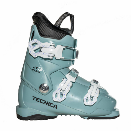 JT 3- Tecnica JT 3 Pearl Youth Ski Boot in blue with three white buckles, designed for kids' skiing needs.