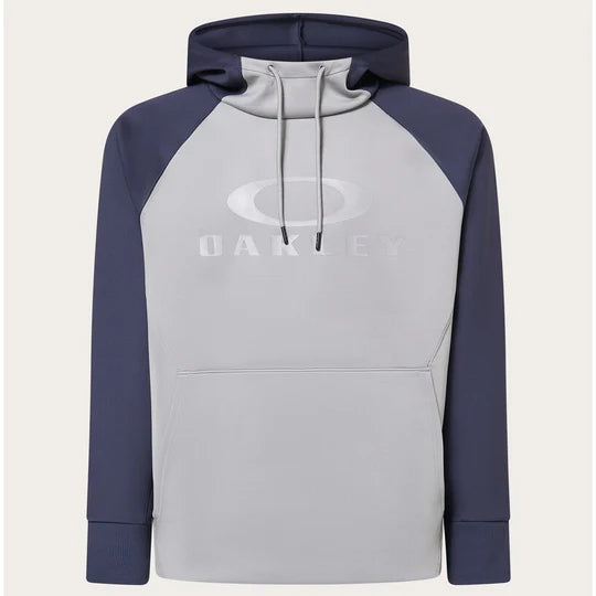 Sierra DWR Fleece Hoodie 2.0-Hoodie with gray body and navy sleeves on a white background