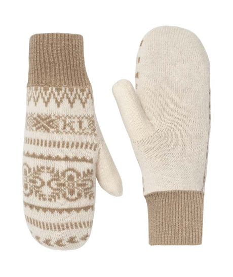 SelmaKnitMittens-Pair of knit mittens with a patterned design on a white background