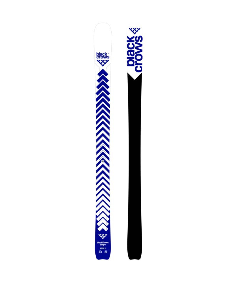 Serpo- White, Blue, and Black skis on a white background