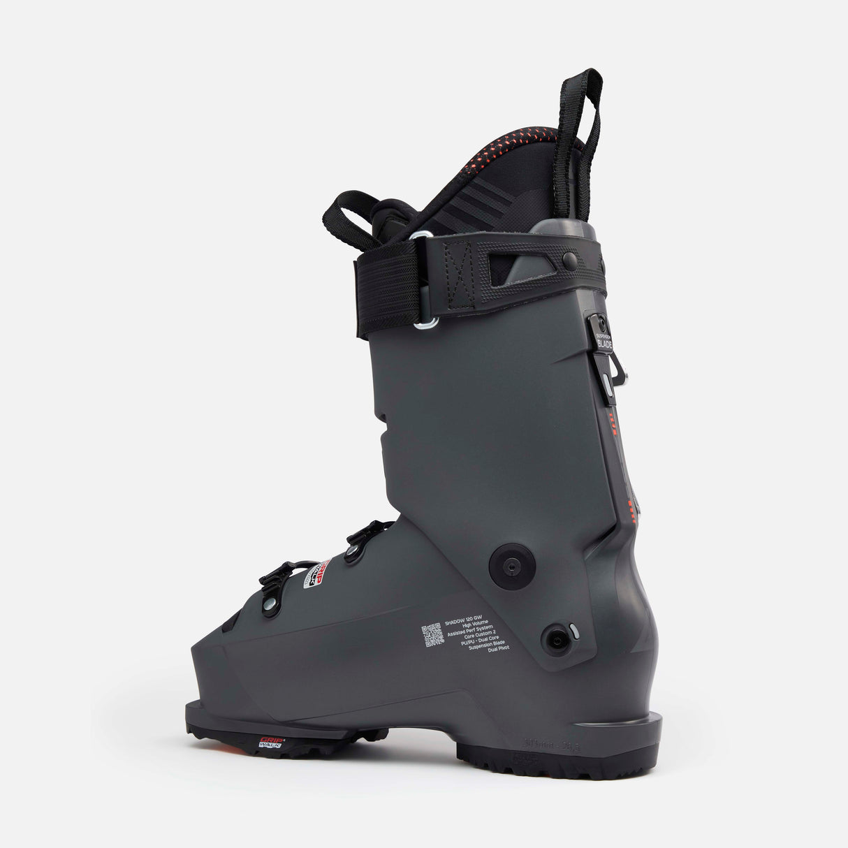 ShadowHV120- Grey, black and red ski boot on a white background