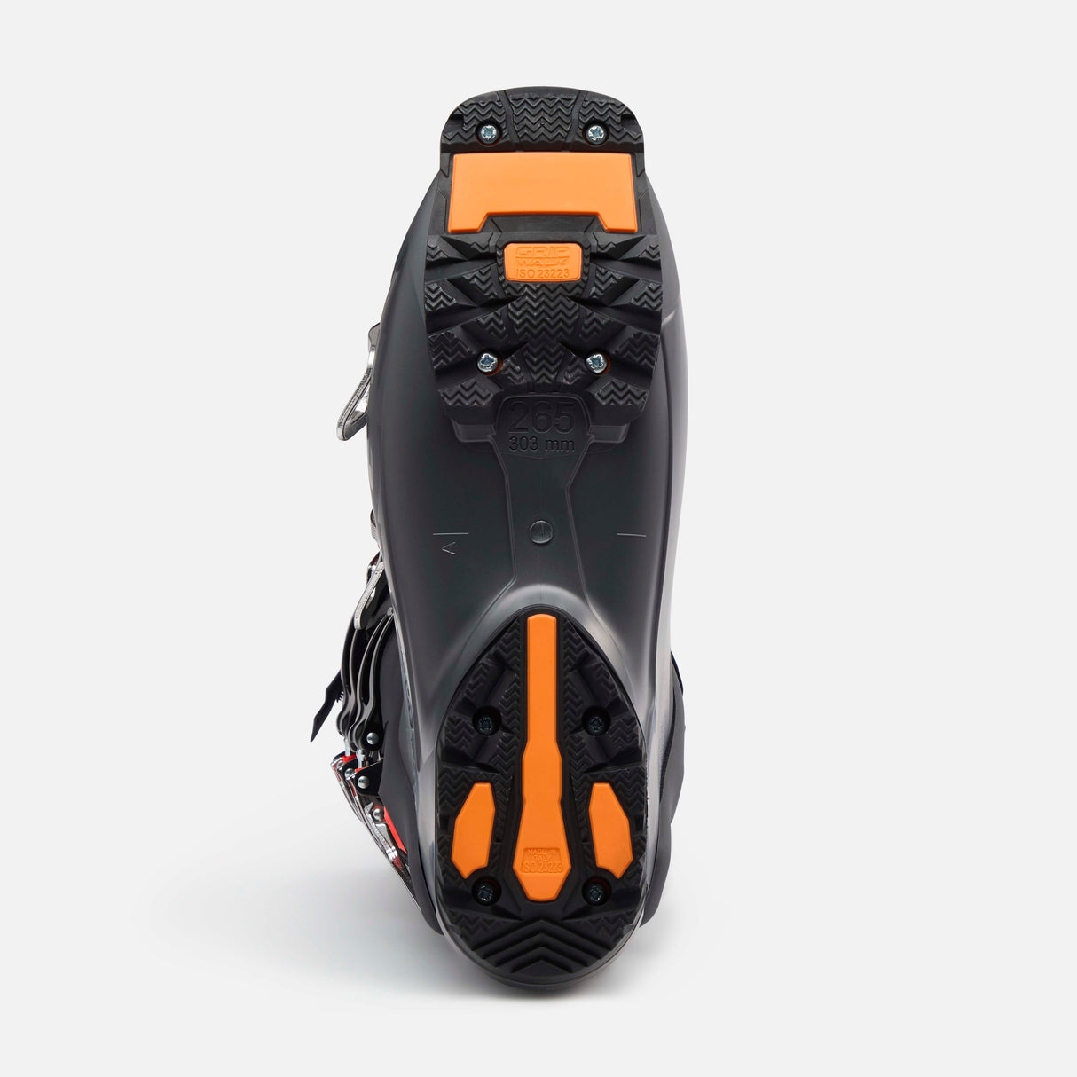 ShadowHV120- Grey, black and red ski boot on a white background