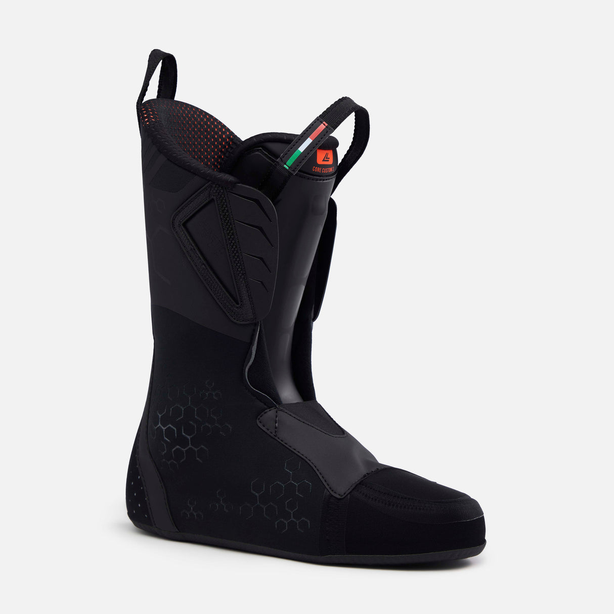 ShadowLV120- Grey, black and orange ski boot on a white background