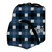ShoesBag- A backpack with a navy, black, and white plaid pattern, featuring a front pocket with a black strap and a white 'Picture Organic' logo on the side.