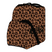 ShoesBag-A soft-sided rectangular bag with a tan and black leopard print pattern, featuring black webbed handles and a black printed logo on the front pocket.
