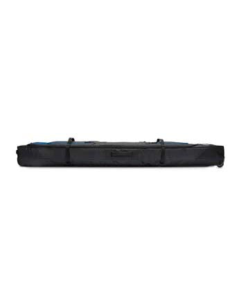 SkiShieldRoller- Black and blue ski bag on a white background