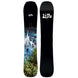 SkunkApeCamber- Two views of a snowboard with a mountain graphic on a white background