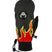 SlapMitten- Black 'Crab Grab' mitten with red and yellow flames on a white background