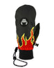 SlapMitten- Black 'Crab Grab' mitten with red and yellow flames on a white background