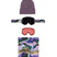 SmartyMagneticGogglePack-A multi-piece winter sports bundle featuring a dusty purple beanie, black snow goggles with a purple and green marbled strap, a red-tinted lens, and a matching purple, green, and gold marbled neck gaiter, all arranged vertically on a white background.
