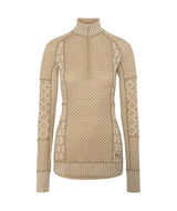 Smekker1_2ZipBaseLayer-Beige knitted sweater with a pattern on a white background
