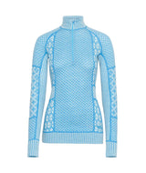 Smekker1_2ZipBaseLayer-Light blue sweater with intricate patterns on a white background