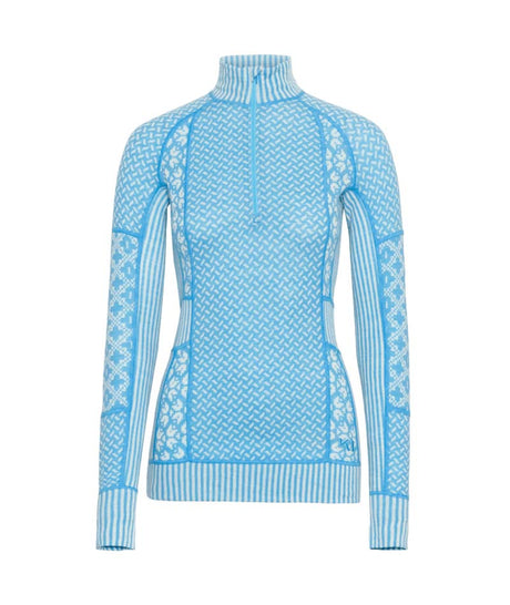 Smekker1_2ZipBaseLayer-Light blue sweater with intricate patterns on a white background
