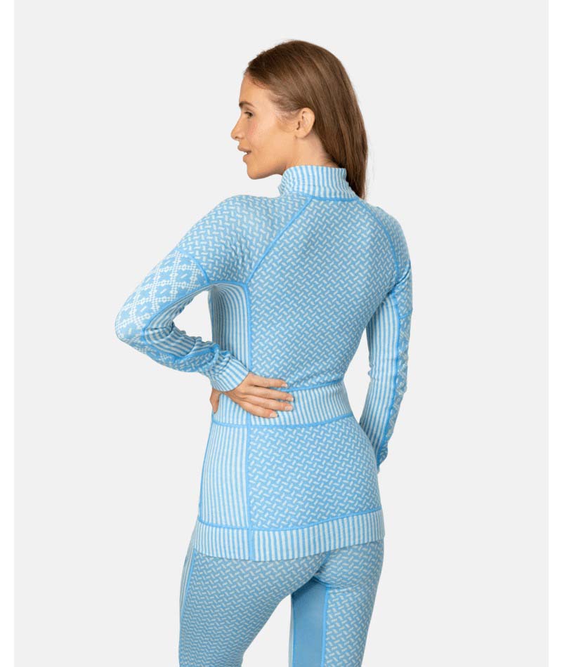 Smekker1_2ZipBaseLayer-Light blue sweater with intricate patterns on a white background