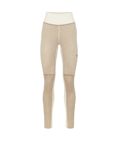 SmekkerHighWaistBaseLayerPant-Beige leggings with a white waistband on a white background