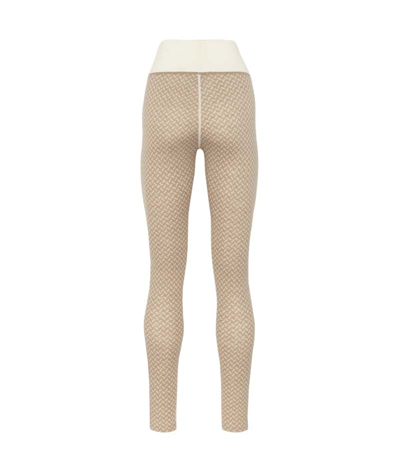 SmekkerHighWaistBaseLayerPant-Beige leggings with a white waistband on a white background