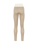 SmekkerHighWaistBaseLayerPant-Beige leggings with a white waistband on a white background