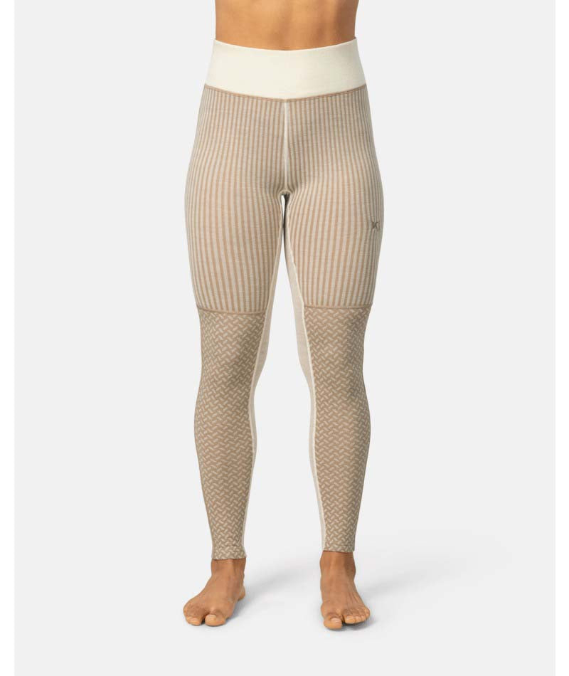SmekkerHighWaistBaseLayerPant-Beige leggings with a white waistband on a white background